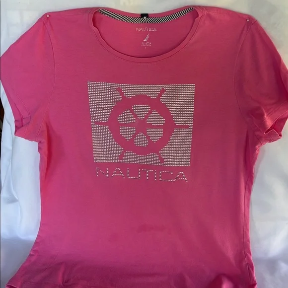 PRE-LOVED NAUTICA WOMEN’s PINK SHORT SLEEVE TEE- SIZE LARGE - Picture 3 of 12